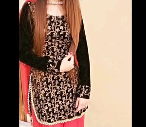 Black And Gold Heavy Embroidery Kurti
