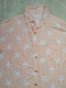 Light Orange Star Print Button-Down Shirt