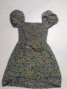 Multicoloured Puff Sleeve Dress