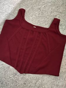 Red Corset Lycra Crepe Crop Top