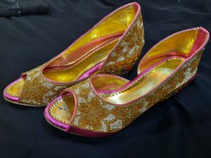 Embellished Peep-Toe Wedge Heels