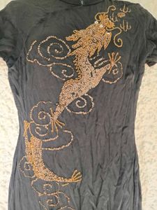 Dragon Embroidered Cut Dana Chinese Dress