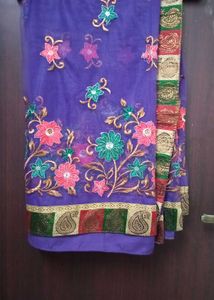 Elegant Purple Embroidered Saree