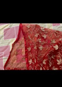 Red Colour Net Embroidery Duppatta