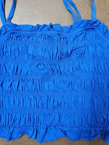 Blue Smocked Crop Top