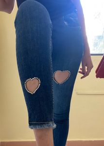 Heart Diamond Cut Out Denim