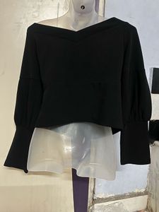 Pintrest Balloon Sleeves Black Off-Shoulder Top