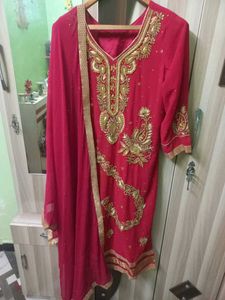 Red Embroidered Kurta Set