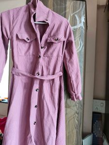 Pink Corduroy Shirt Dress