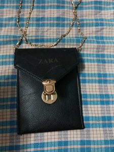 Black Pouch with Gold Chain
