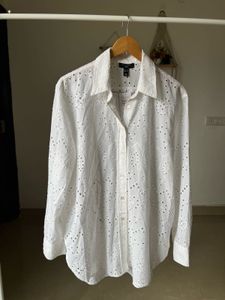 NEW LOOK WHITE COTTON LACE CUTOUT SHIRT