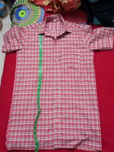 Red Plaid Shirt twice used measurement uploaded