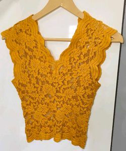 Zara Mustard Lace Top