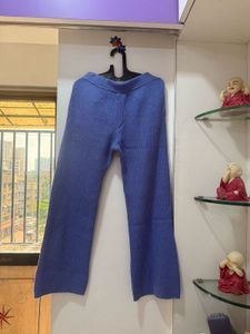 Blue Knit Wide Leg Pants