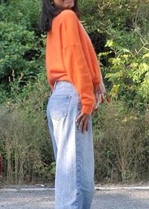 Orange V-Neck Knit Sweater