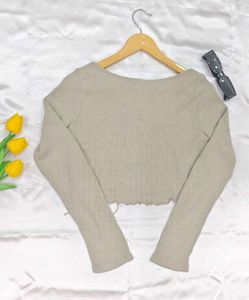 Ribbed Tie-Front Crop Top