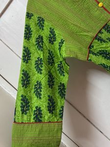 Rajasthani Green Printed Kurti With Red Piping