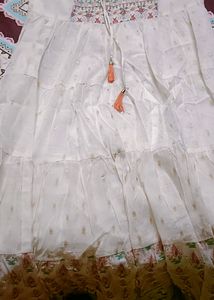 White Multi Colour Chanderi Frok