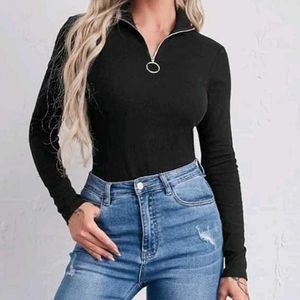 Black Zip-Up Long Sleeve Top