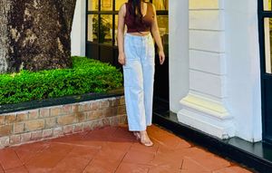 brown deep neck crop top