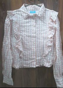 Cute Pink Checkered Ruffle Shirt