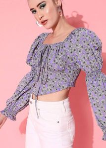 Purple Floral Print Crop Top