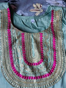Pastel Green Kurti with Embroidered Yoke