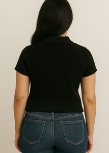 Chic Black Viscose Blend Knit Top – Soft, Stylish