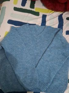 Blue V-Neck Knit Sweater