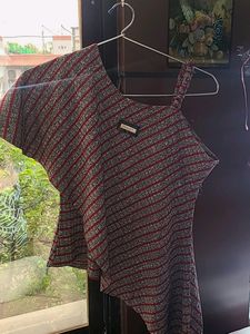 Grey and Red Stripe Asymmetrical Top