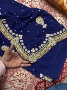 Navy Blue - Pearl Work Saree