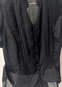 Sheer Black Button-Down Blouse
