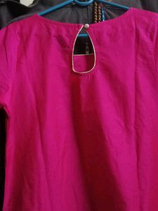 Rose Pink Aline Kurta With Lotus Embroidery
