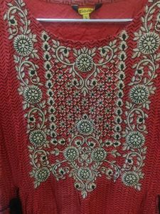 Red Embroidered Kurta