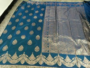 New peacock blue semi silk saree