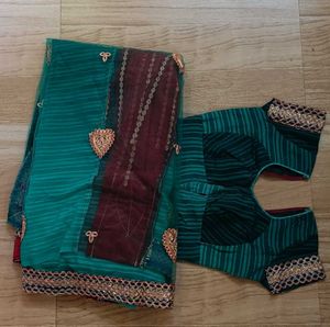 Embroidered Net Party wear saree with blouse