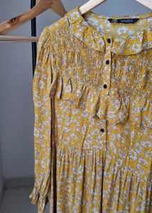 Zara Mustard Floral Ruffle Mini Dress