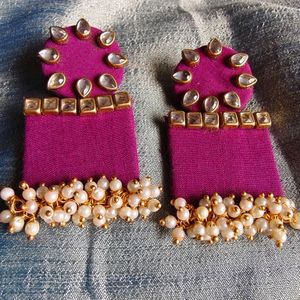 Magenta Kundan Earrings