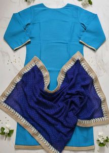 Blue Embroidered Kurta With Dupatta