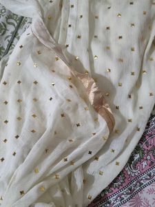 Cream Sequins Embroidery Kurta Set With Dupatta