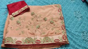 New Peach Partywear Saree With All over Work