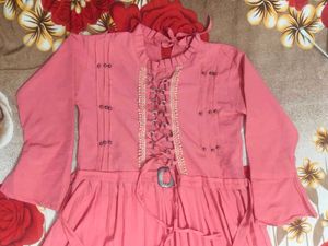 Women Solid Cotton Rayon Anarkali Kurta (Pink)