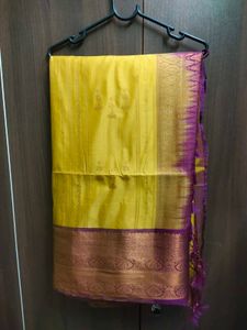 Mustard With Magenta Soft Silk Saree