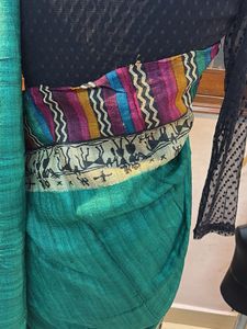 Silk Green Saree With Stretchable Blouse