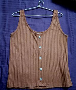H&M Tank Top (UK 8), Rust coloured With Tortoise-shell Buttons.