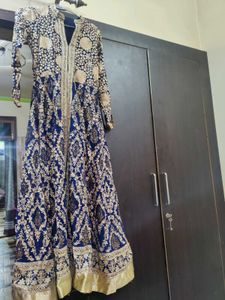 Elegant Blue & Gold Anarkali Suit With Dupatta