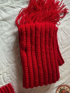 Red crochet mikasa Scarf with