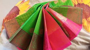 Elegant Green &amp; Pink Saree