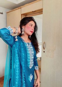 Teal Embroidered Kurta Set