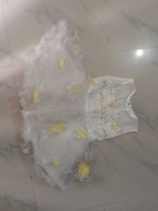 White &amp; Yellow Flower Girl Dress